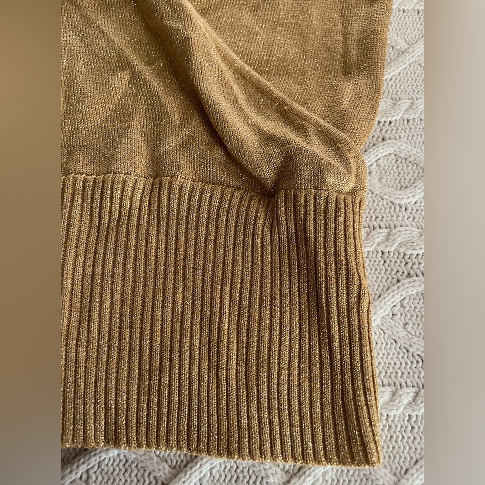 New York & Company Gold Metallic Wrap Blouse Sweater Women’s size medium - Picture 11 of 16